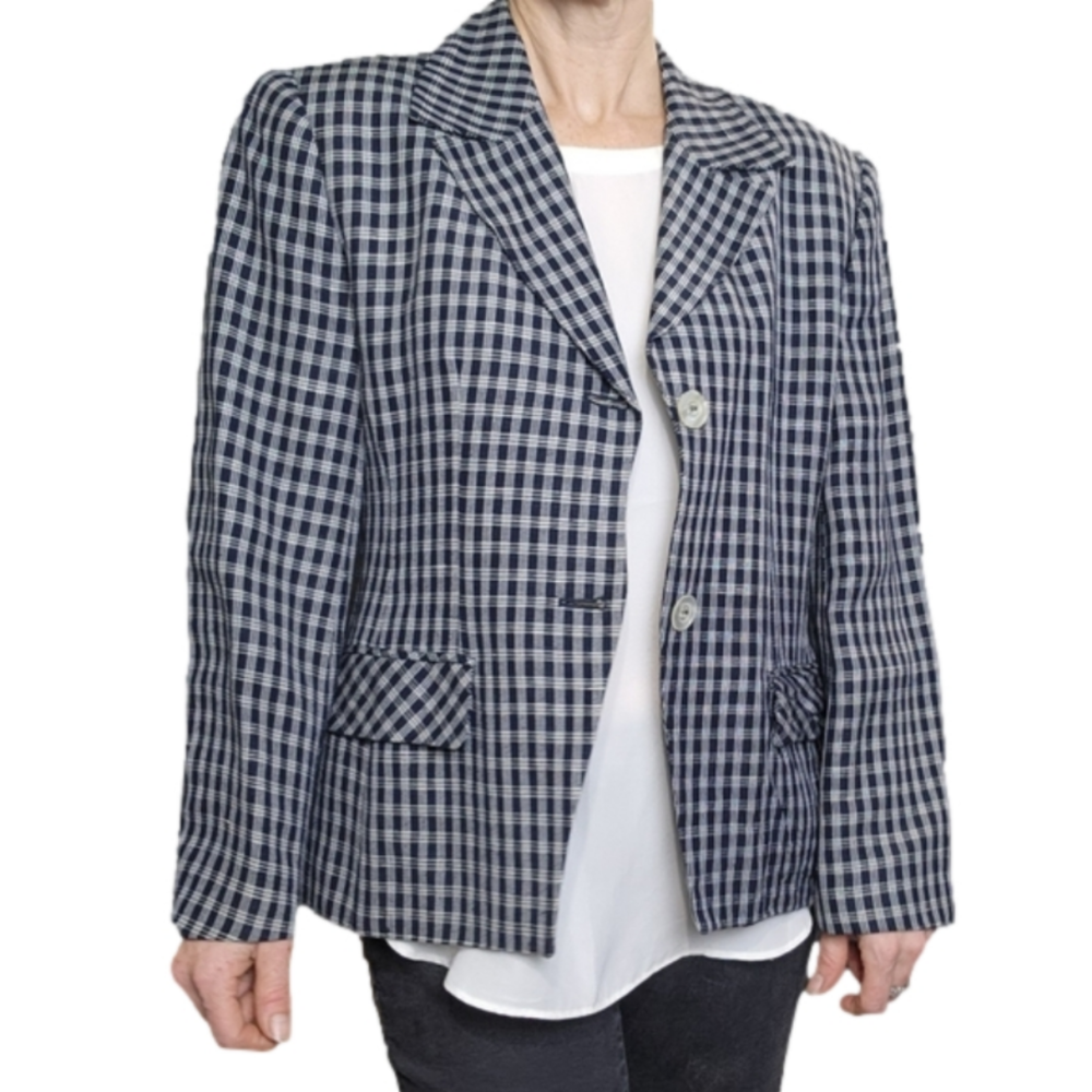 Size M Vintage Blazer Linen Plaid pattern  Navy White Color GIORGIO SANT…